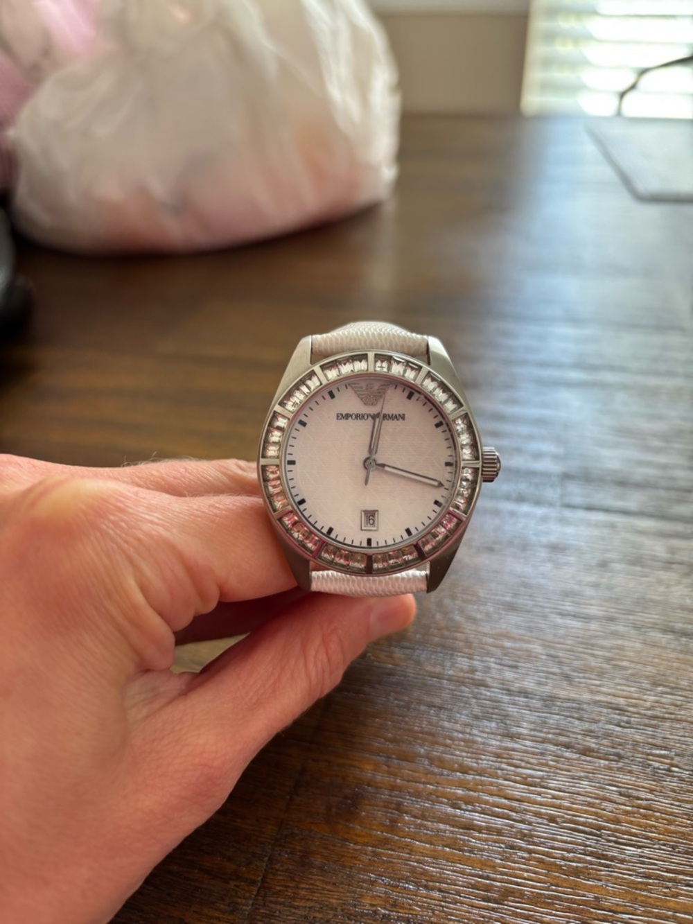 Emporio Armani White Leather Strap Watch